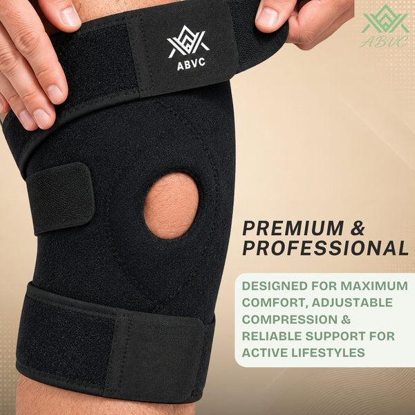 Knee Support for Men and Women, Open Patella Knee Brace with 3 Adjustable Straps, Compression Support for Sports, Running and Joint Stability
